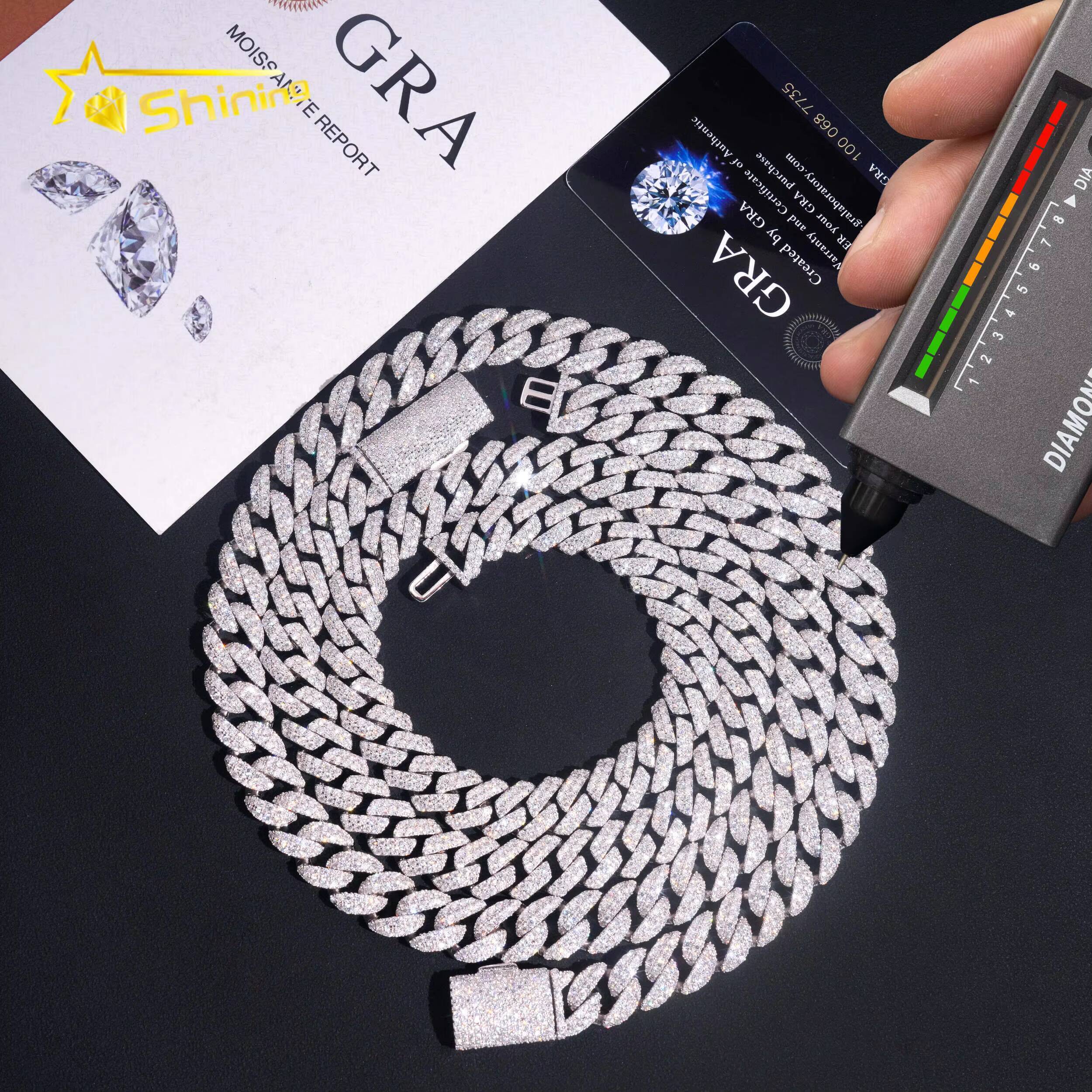 Promotion Sales RTS Hip Hop Jewelry 12mm Rounded Solid 925 Sterling Silver Men Necklace Iced Out VVS Moissanite Cuban Link Chain