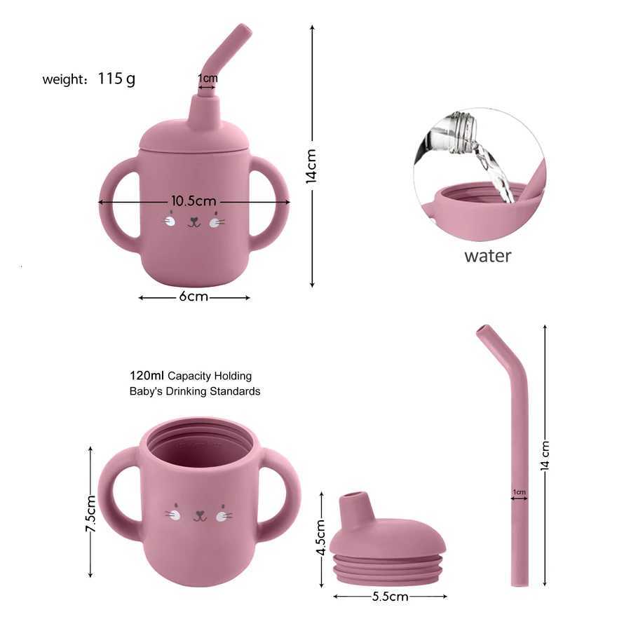 Portable Baby Feeding Bottle Cup Silicone Sippy Cups Children Leakproof Drinking Cups Cartoon Pattern Infant Straw Drinkware X250806