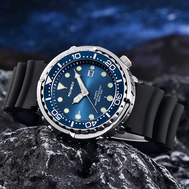 BOX Top Brand Fashion Diver Men 50ATM Waterproof Date Clock Sport Mens Quartz Wrist Watch Relogio Masculino W250806