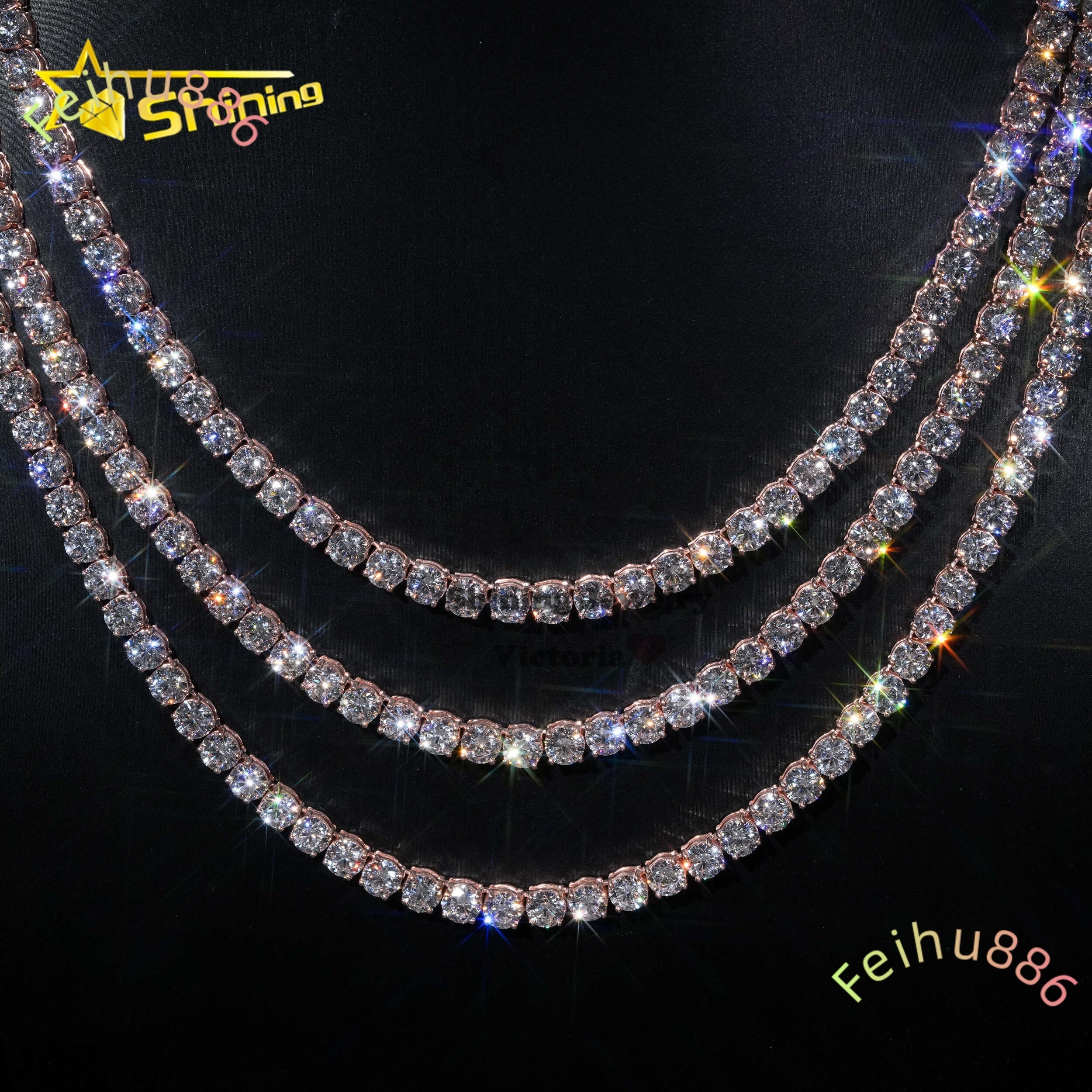 Custom Iced Out Diamond Hip Hop Jewelry Tennis Chain 5MM 10K Real Soild Gold Moissanite Diamond Tennis Necklace