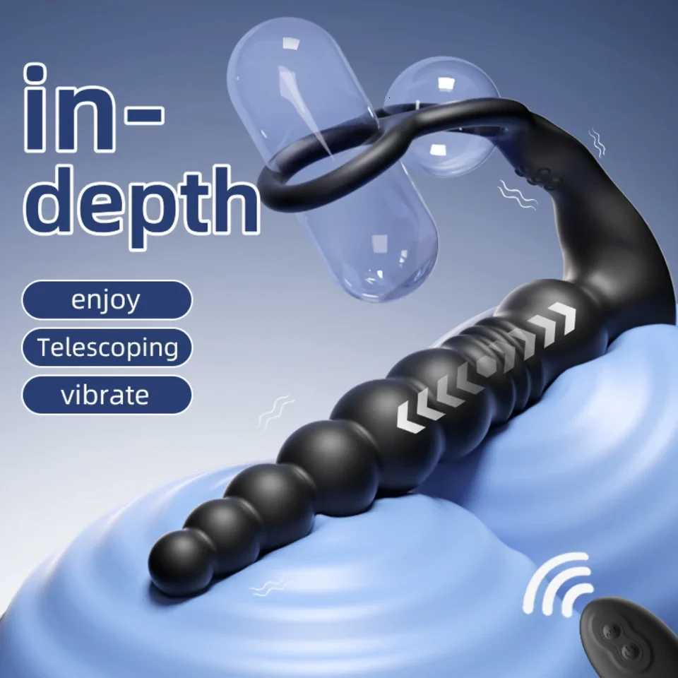 Male Prostate Massager Thrusting Vibrator Anal Bead Wireless Remote Control Lock Ring Delay Ejaculation Butt Plug Sex Toy for MenXJ250806