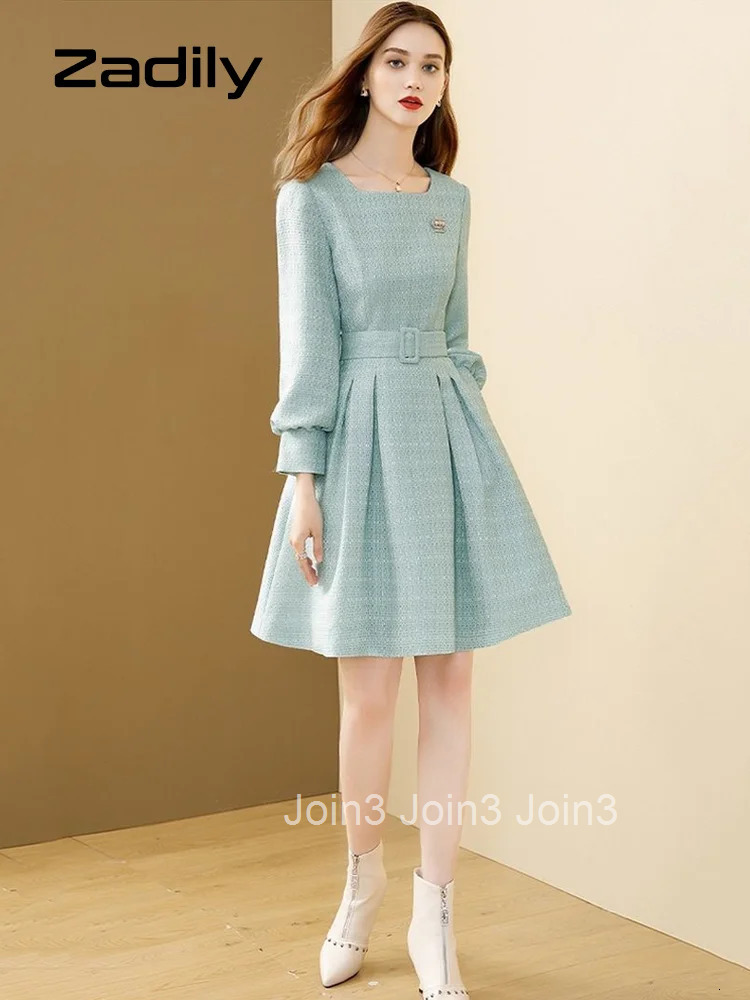 Zadily Spring French Style Long Sleeve A-Line Dress Women Elegant Sashes Solid O Neck Mini Dresses Party Vestidos