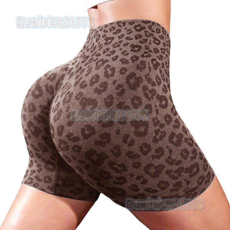 High Waist Tummy Control Leopard Print Three-quarter Shorts Peach Butt Lifting Slim Fit Breathable Yoga Shorts for Outdoor Wear H250806