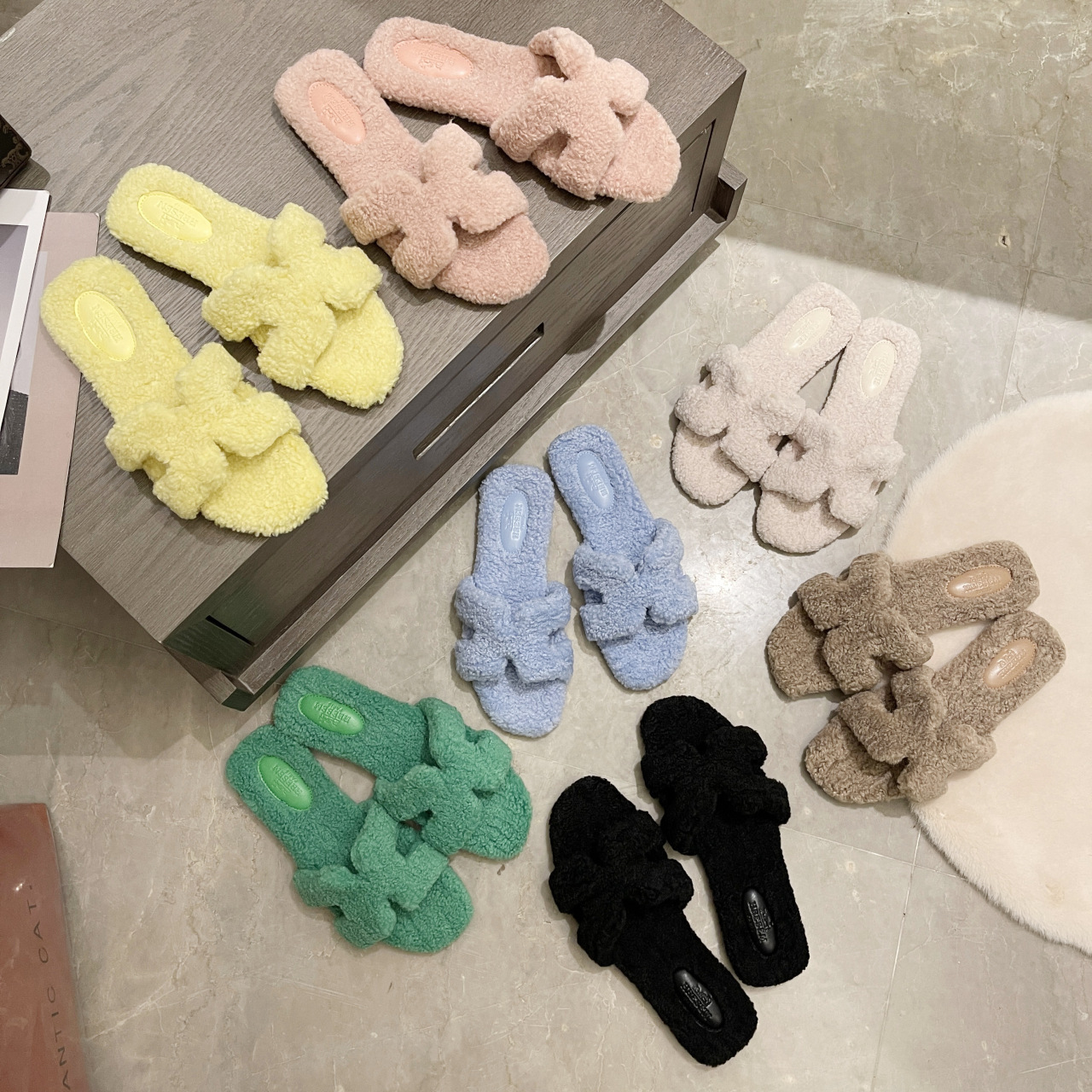 Free delivery designer Slippers Booties Half drag suede fur slippers for women one line drag for outdoor wear
