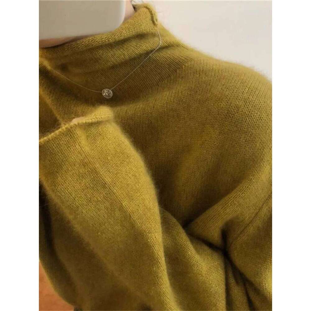 Fall And Winter Pile Cashmere Women's Loose Pullover Slim High Neck 100% Wool Sweater Base 250806