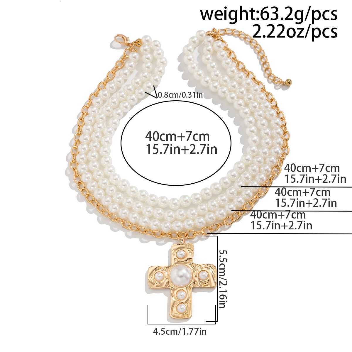 Ingemark Multilayer Imitation Pearl Chain Necklace Women Trendy 2025 Goth Big Jesus Cross Pendant Choker New Year Jewelry Gift Y250805