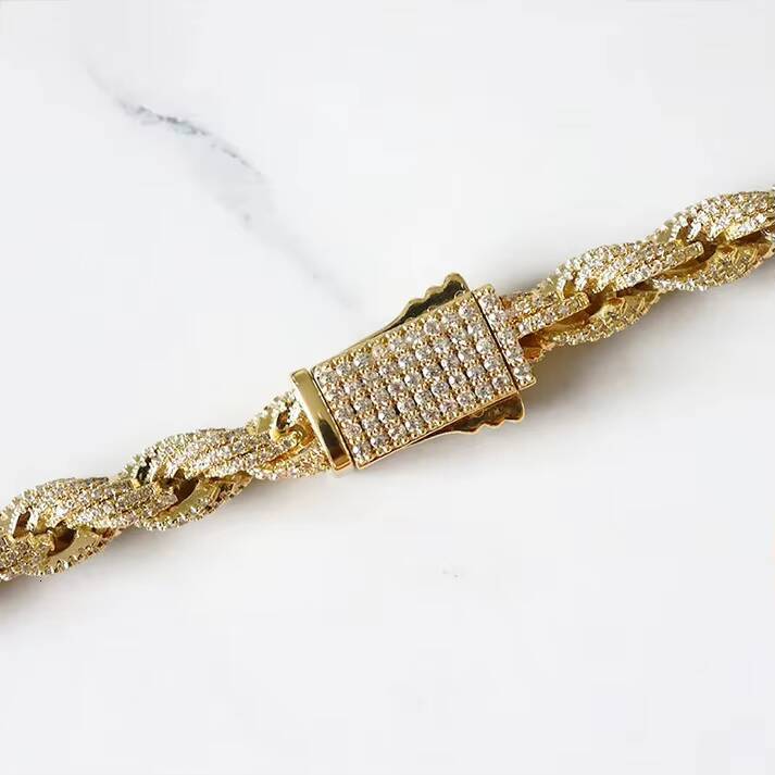 VVS Moissanite Diamond Iced Out Rope Chain Hip Hop Gold Plated Rope Chain Fashion Jewelry 8mm Silver 925 Rope Chain