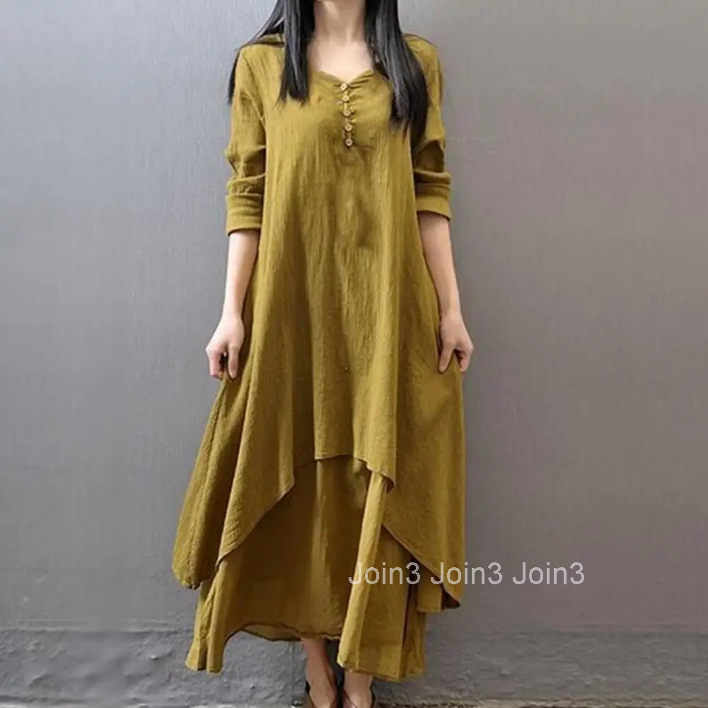 Women Elegant Linen White Dresses Bohemia Layering Vintage Robe Long Sleeve Loose Long Dress Female Autumn Vestidos