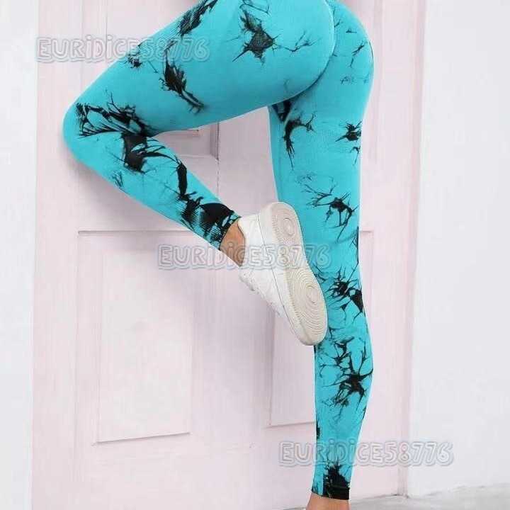 Thick Seamless Peach Tie-dye Yoga Pants Tight High Waist Hip-lifting Moisture-wicking Outdoor Sports Fitness Long Pants for Women H250806