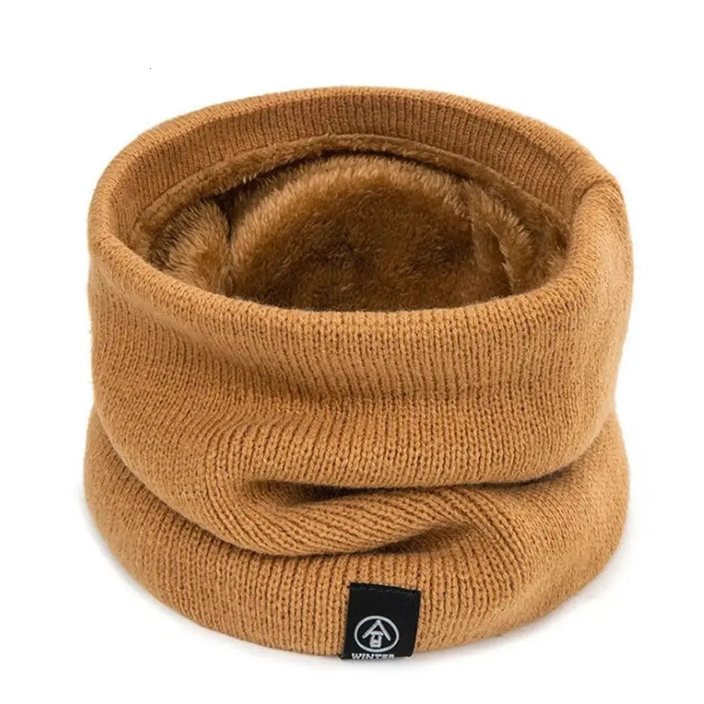 Unisex Solid Cashmere Plush Warm Winter Ring Scarf Women Men Knitted Full Face Mask Snood Neck Scarves Bufanda Thick Muffler 250806