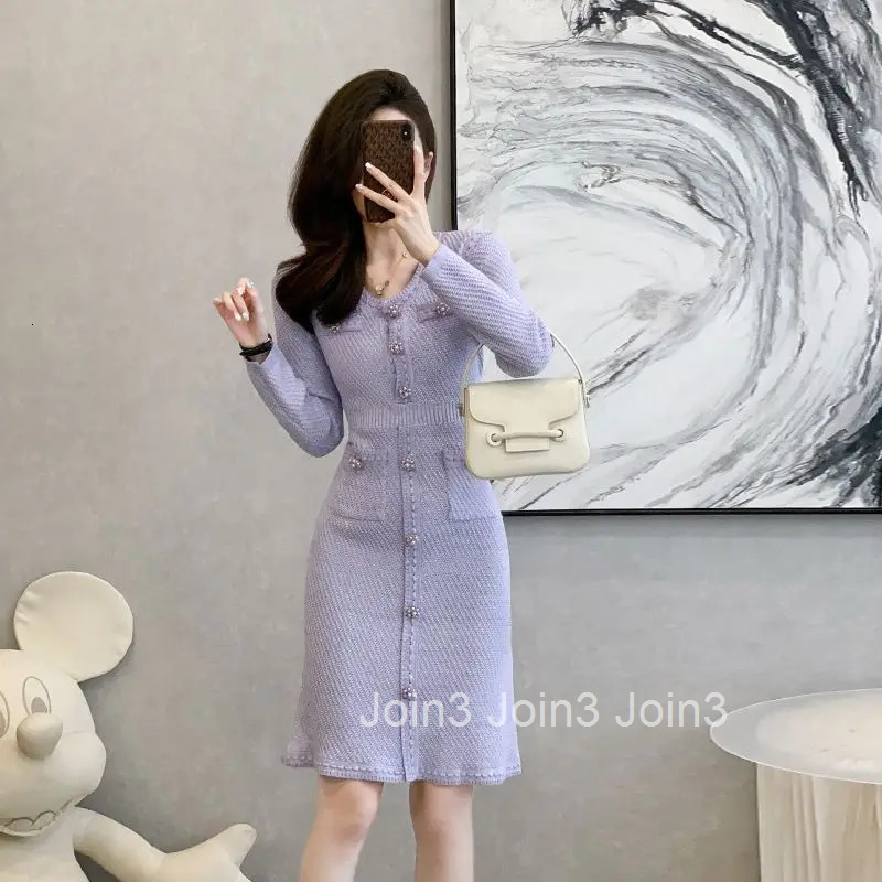 French Small Fragrant Knit Dress Women Autumn Winter New Temperament Elegant Vestidos Slim Fit Sweater Bodycon Skirt