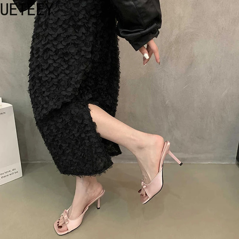 er Style Party Dress Women Slippers Shoes Fashion Butterfly-knot Summer Open Toe High Heel Ladies Slides Shoes 250731