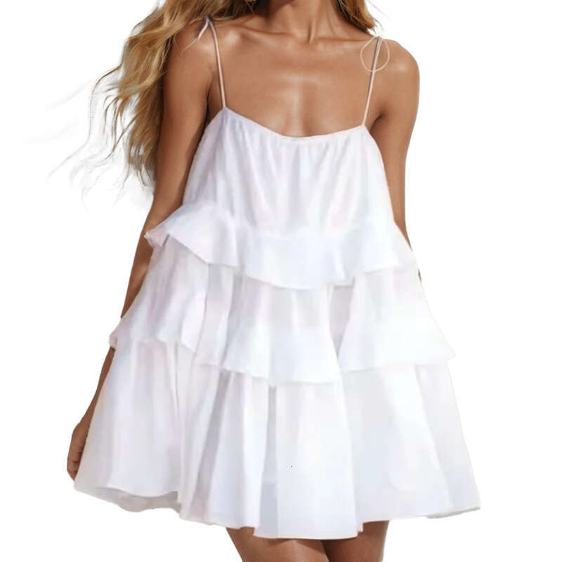 Spring New Women's Sexy Pleated Strap Backless Tie Short Dress B5