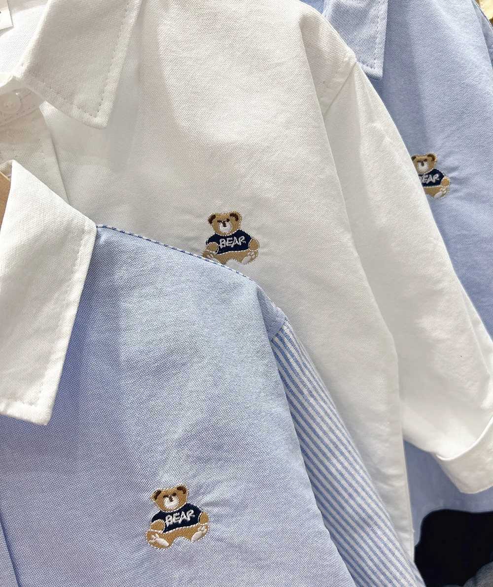2025 Autumn Boys Striped Blouse Shirt Long Sleeve Embroidery Bear Casual Top for Kids 4-14 Years New Cool Cotton Blend 100-150 X250806
