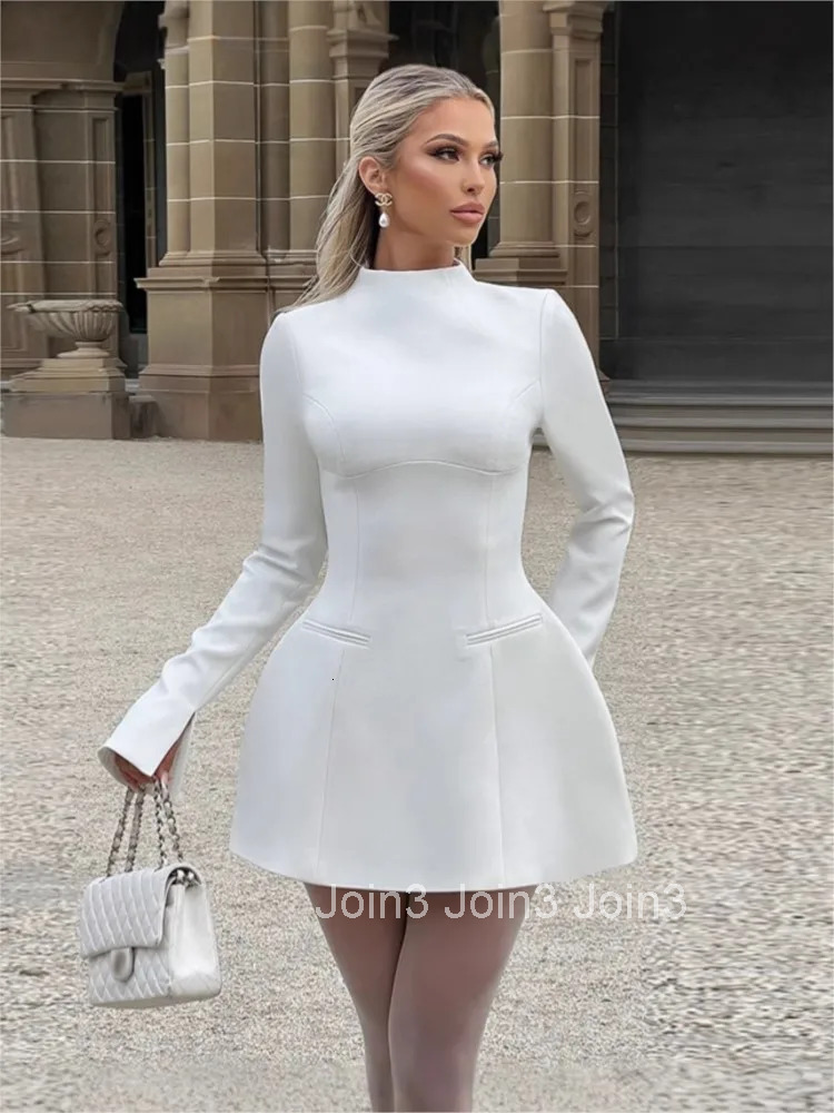 Womens Elegant Pocket Slim Mini Dress Fashion Backless Long Sleeve High Waist A-line Dresses Party Club Bodycon Short Vestidos
