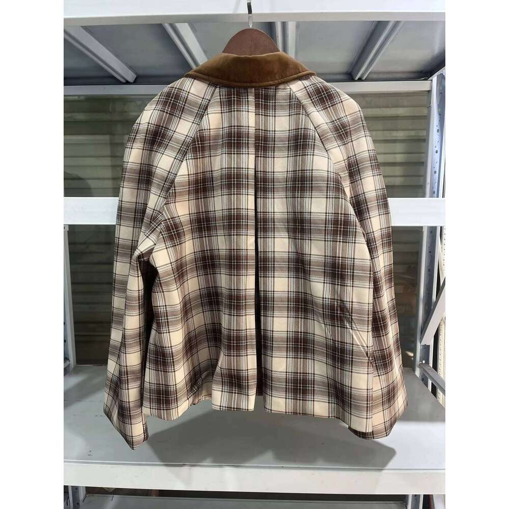 RARA Spring New French Romantic Women's Retro Plaid Cape Long Sleeve Cotton POLO Collar Jacket