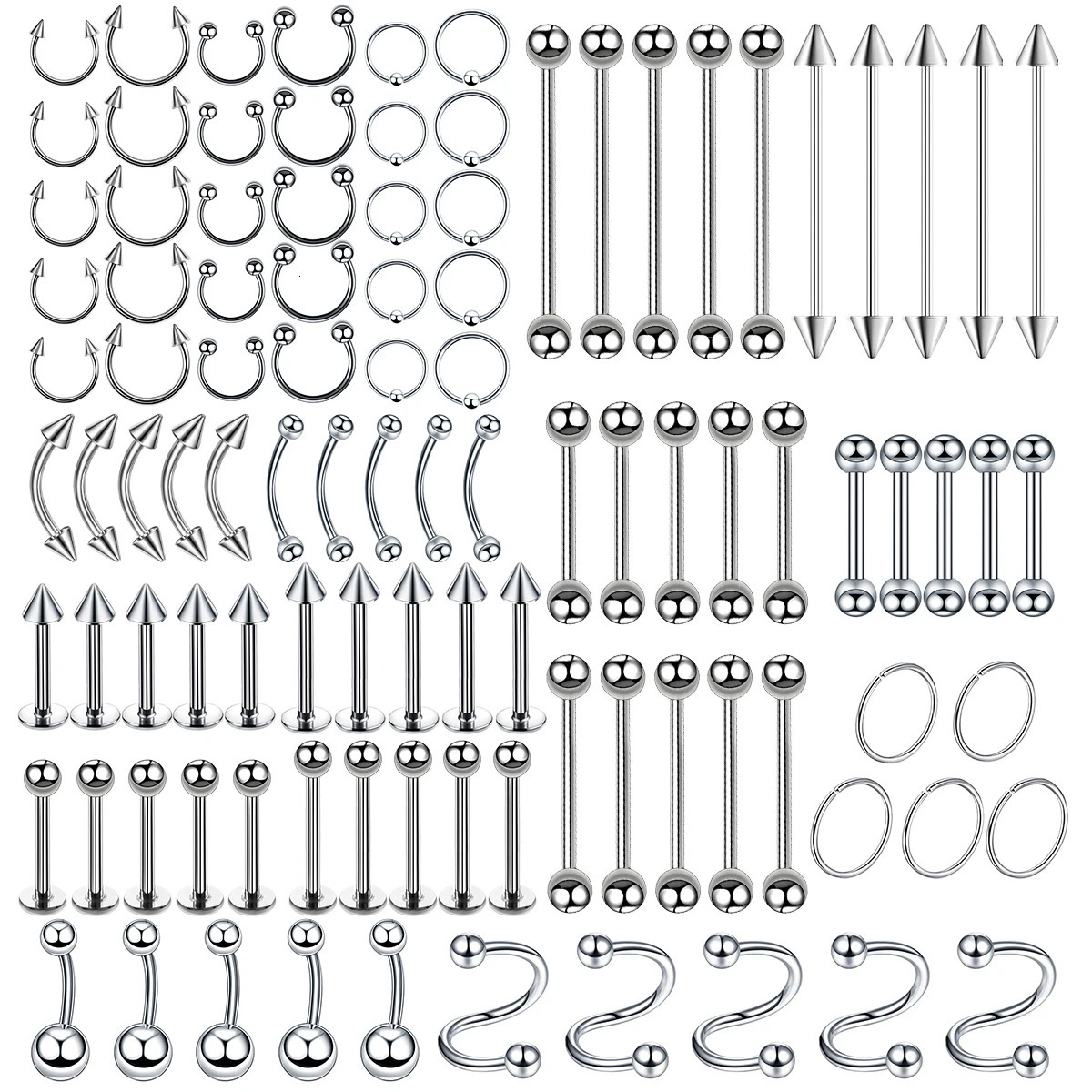 100PCS/Lot Steel Nose Ring Hoop Nostril Piercing Septum Ring Horseshoe Nose Ring Body Jewelry 250805