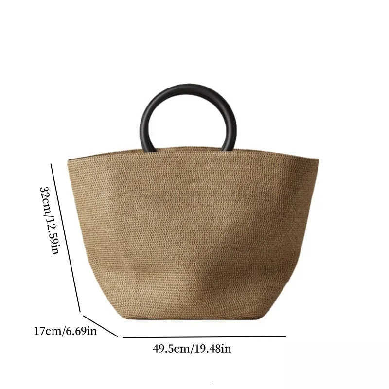 Lazy Beach One-Click Closure Portable Bucket Bag Straw Woven Handbag Large Capacity Simple Beach Vacation Womens Tote Bag M250806