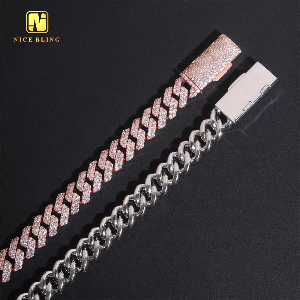 12mm Wholesale Price Iced Out Stone Cuban Link Chain 925 Silver Men Hip Hop Jewelry Cubic Diamond Diamond Necklace Bracelet