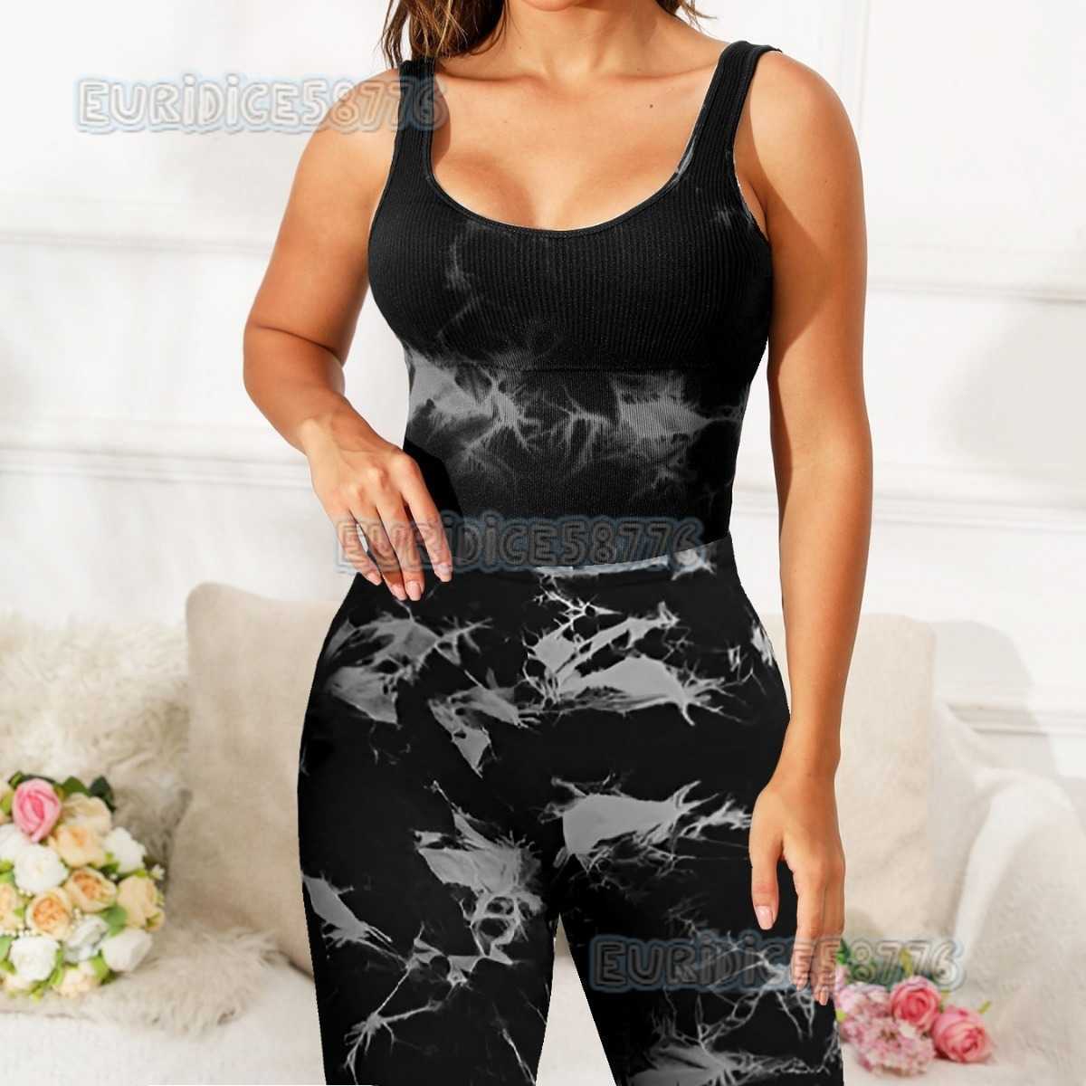 Seamless Tie-dye Yoga Wide-leg Pants for Women with Tight Top High Waist Hip-lifting Moisture-wicking Outdoor Sports Fitness H250806