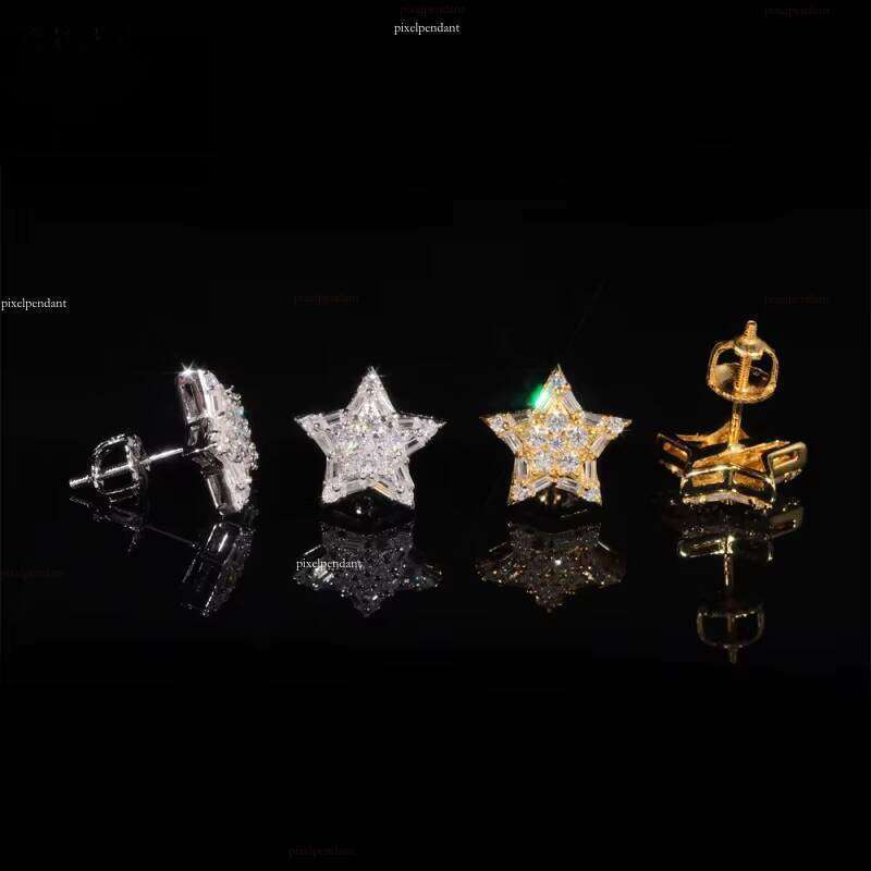 High-end Stock Hip-hop Jewelry Sier Screw Back Pentagram Silicone Stone Earrings
