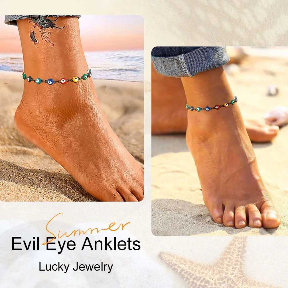 U7 Multiple Colors Evil Eyes Beaded Anklets for Woman 8.5 Inches with Adjustable 2 Chain Long s Protection Jewelry Y250805