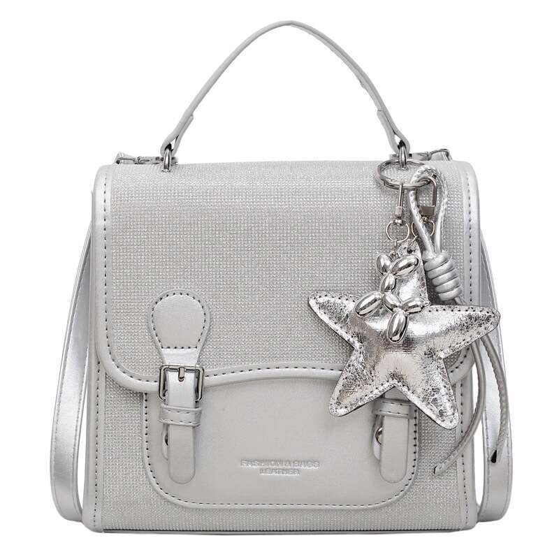 Summer Textured Handbag-Metallic Patterned Backpack with Star Color-Block College Style Women, Small Outdoor Backpack for Women