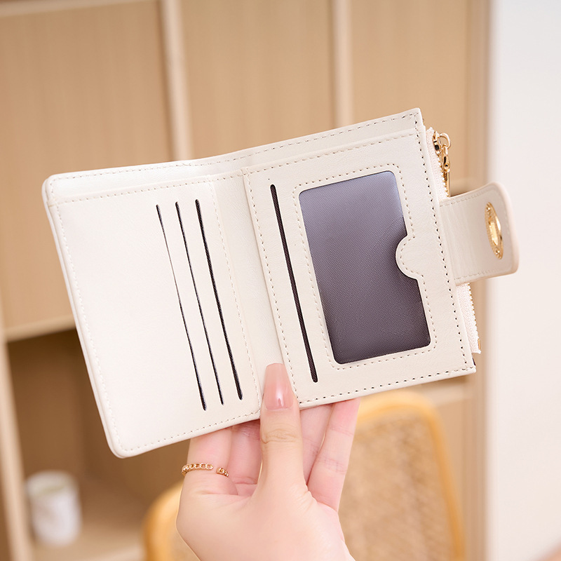 Korean and Japanese Style Small Women, Short New Pure Color Simple Thin High-end Student Ins Multi-functional Fashion Wallet for Women