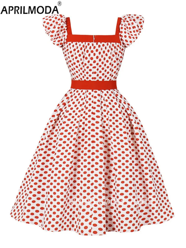 Peter Pan Collar Kawaii Vintage Swing A Line Casual Dress for Summer Polka Dot Print Patchwork Elegant Office Wear Holiday Dress