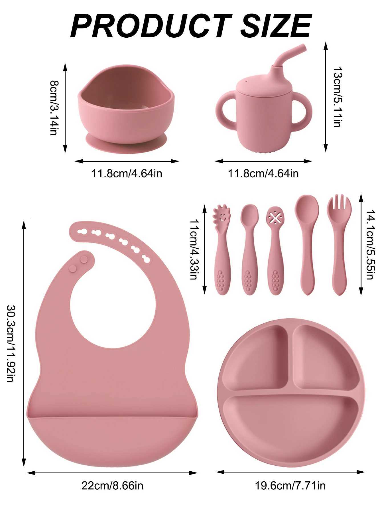 9PCS Silicone Baby Feeding Set Suction Plates Bowl Bib Sippy Cup BPA Free Toddler Self Weaning Essentials Tableware X250806