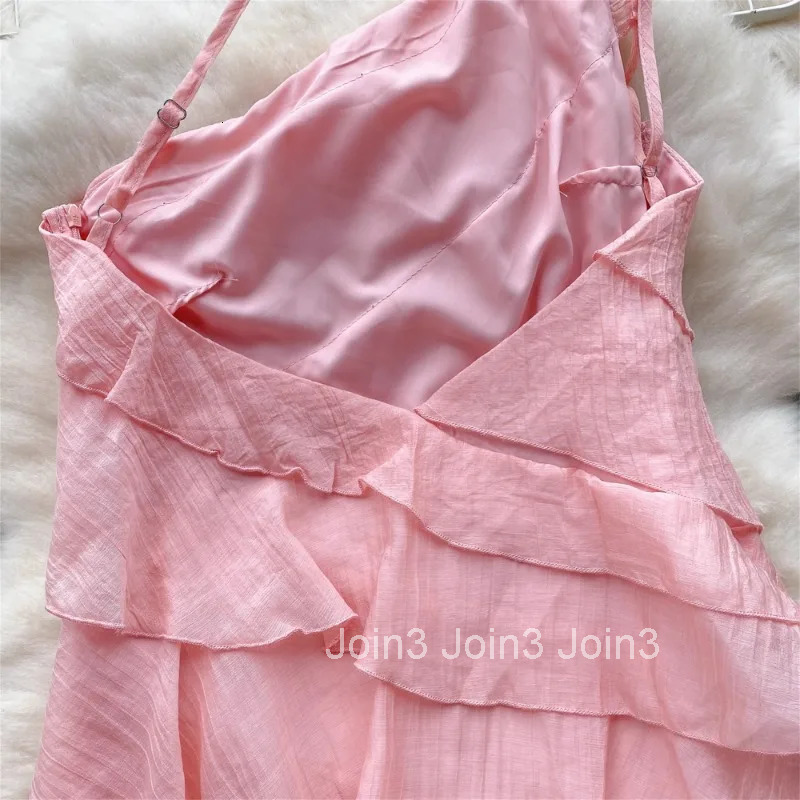 Summer Fashion Elegant Dresses for Women One Shoulder Flounced Edge Sleeveless Skinny Dress French Chic Female Vestidos Dropship