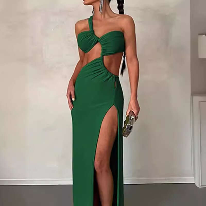 Women's Summer New Solid Color Sleeveless Slit Sexy Backless Irregular Dress 661 B5