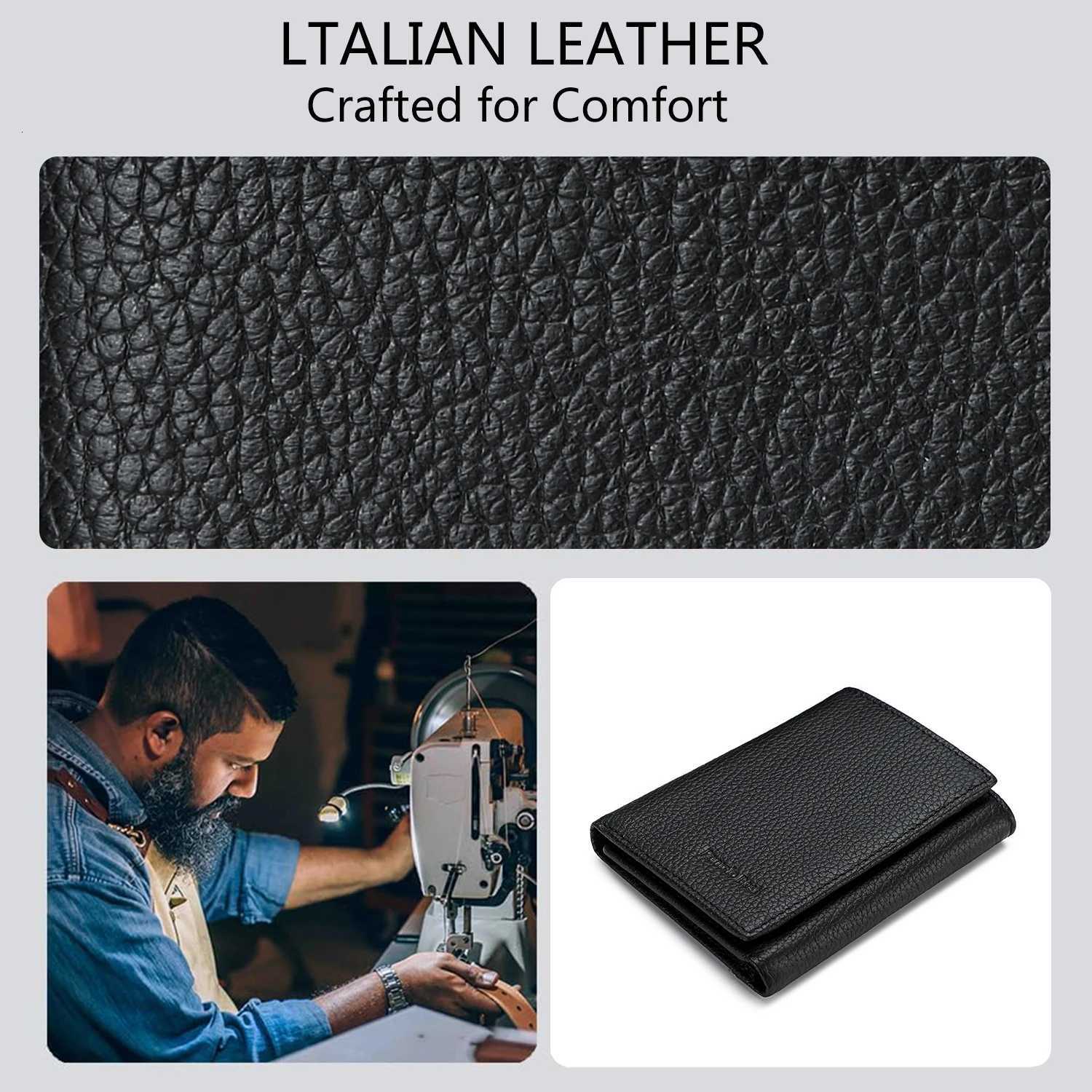 Mens minimalist wallet mens tri-fold wallet with RFID shielded genuine leather wallet and packaging box XJ250806