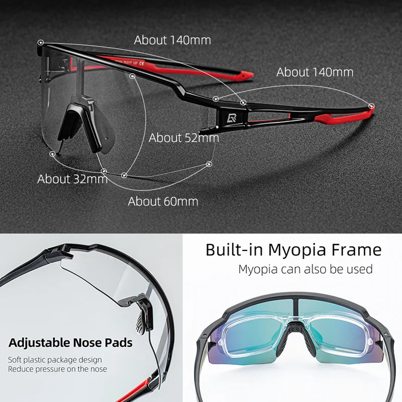 ROCKBROS Cycling Glasses Pochromic Eye Protecting Eyewear Goggles Windproof Bicycle Outdoor Sports Sunglasses 250806