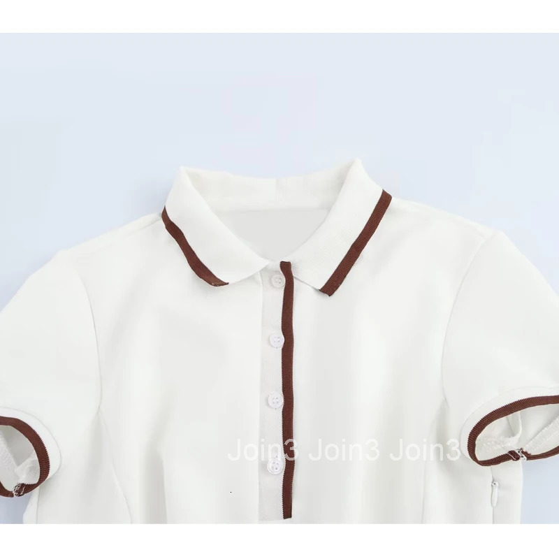 MUJER White Short Dresses for Women Polo Shirt Spring Mini Dress Woman Ribbed Short Sleeve Womens Dresses Elegant Vestidos
