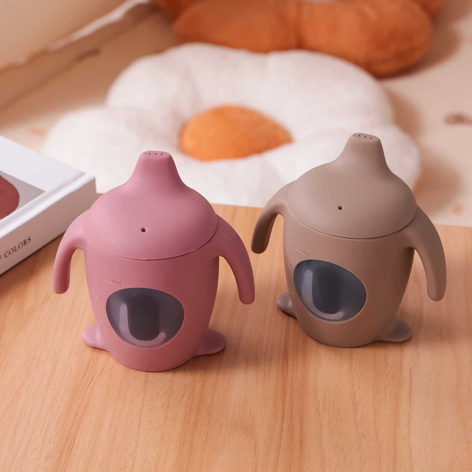 1PC Penguin Shape Silicone Feeding Sippy Cup BPA Free Baby Water Bottle Transparent Leakproof Portable Infant Cup Baby Supplies X250806