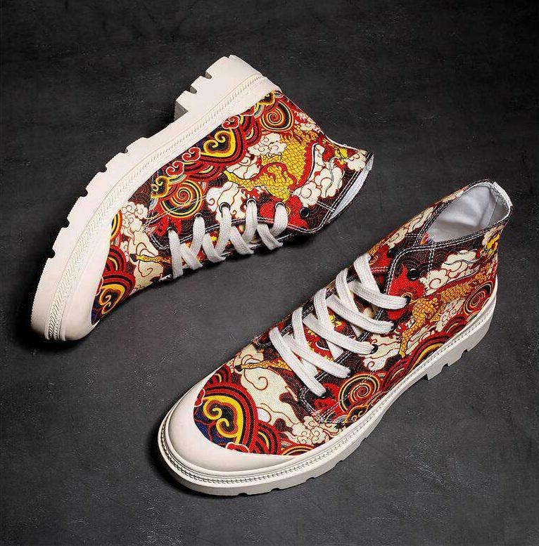 Jifffly High-Top Sneakers Trendy Chinese Canvas Shoes Men's Ethnic Style National Trend Cloud Crane Nine Skies