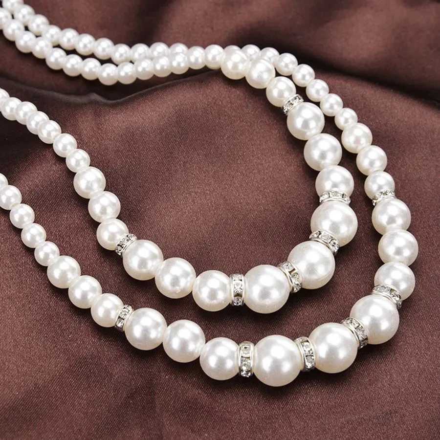 Korean Double Layer Pearl Choker Necklace for Women Silver Gold Color Necklaces Pendants Jewelry Charm Gift for Women Y250805