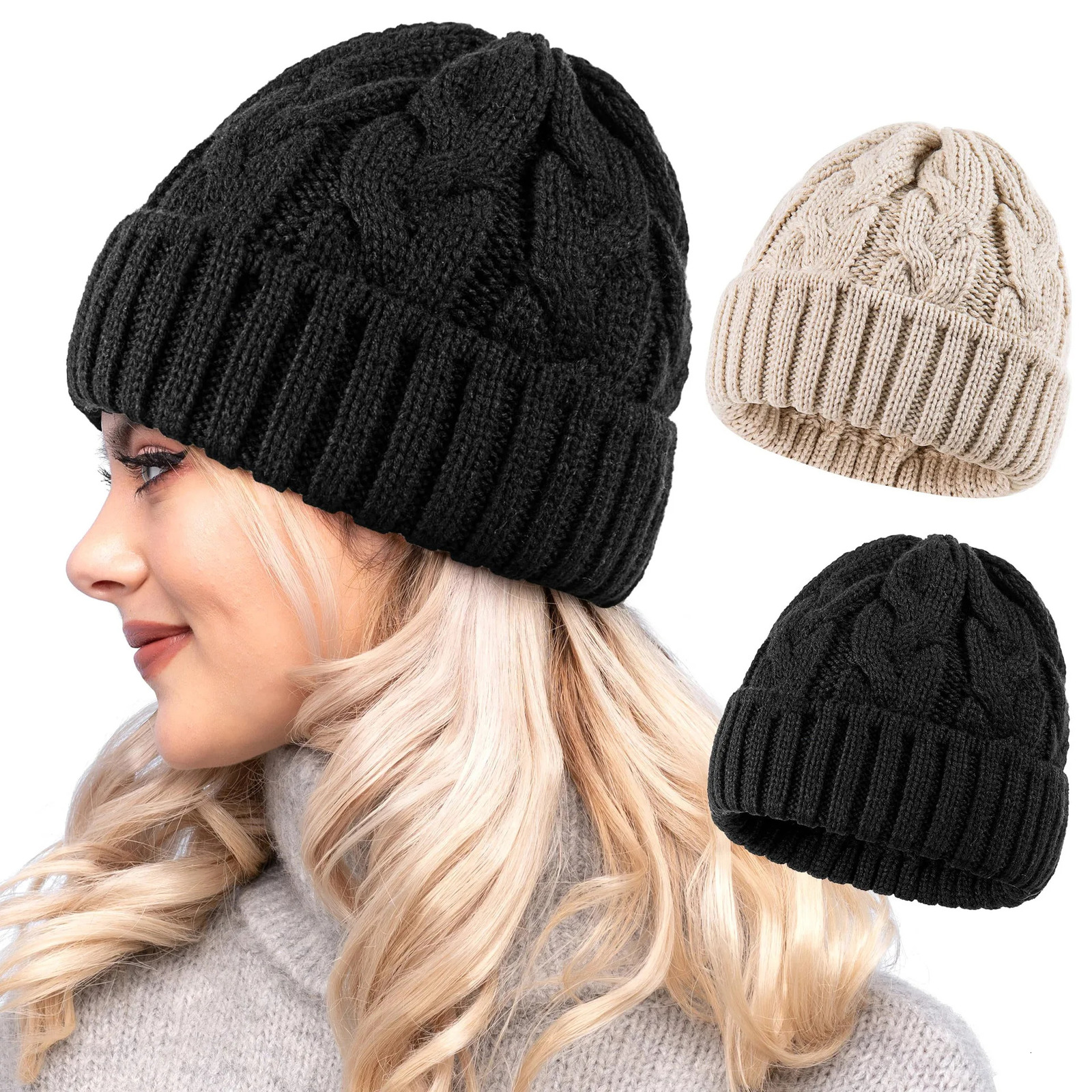Winter Women Hat Autumn Handmade Female Warm Cap Knitted Beanie Girl Hats Woman Bonnet Femme Chunky Thick Stretchy Hats 250806