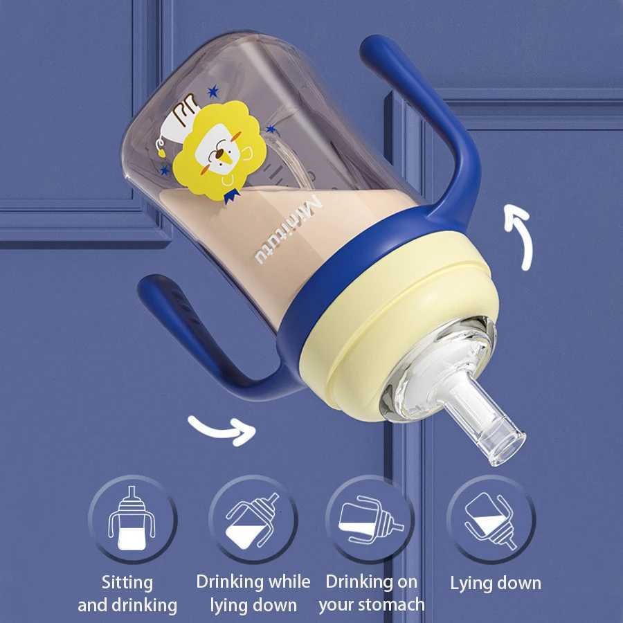 240 ml cup with handle Innovative square water bottle PP material soft liquid silicone straw for babies 6 months and up X2508061