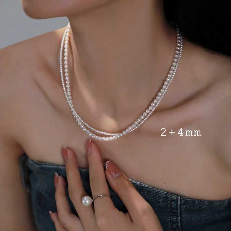 Elegant White Pearl Necklace for Women Retro Multiple Sizes Pearl Bead Chokers Clavicle Chain Minimalist Design Jewelry Party Y250805