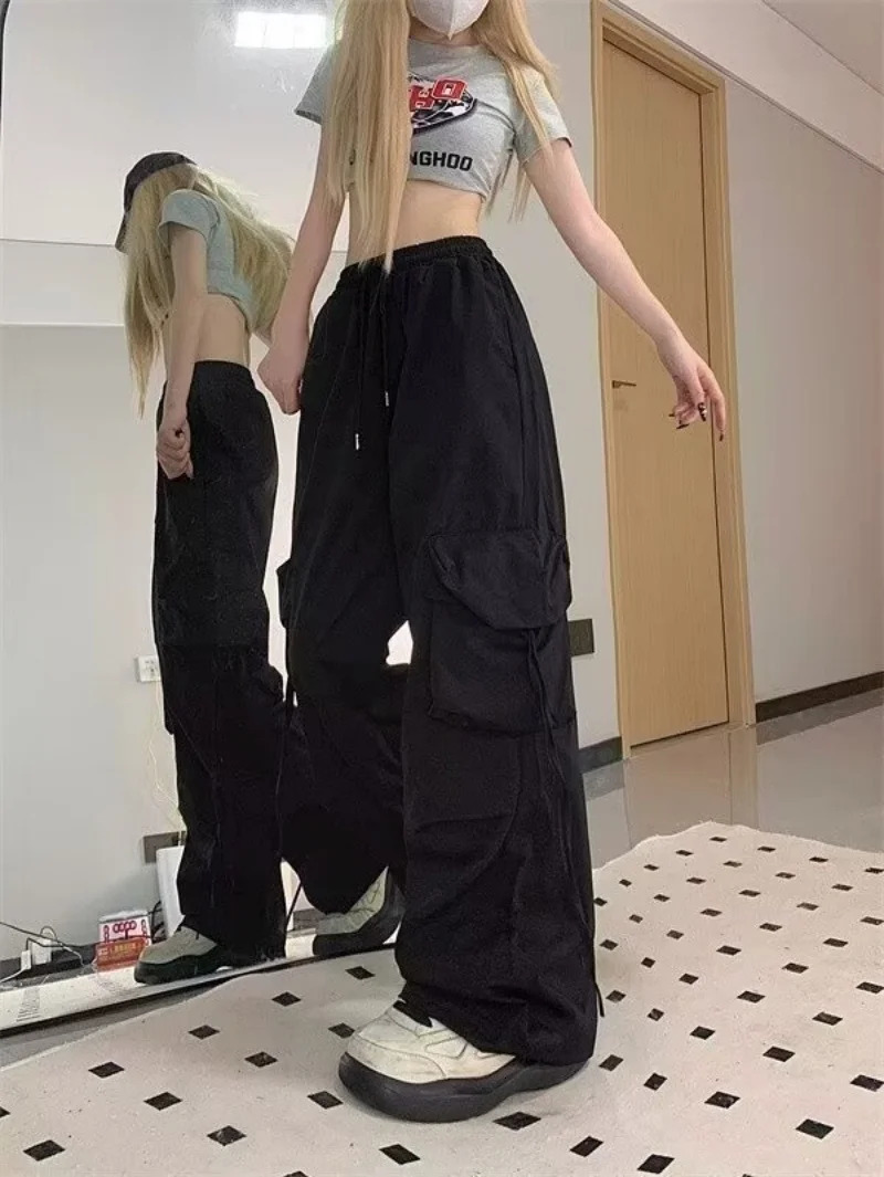 Y2K Women Cargo Pants High Waist Big Pocket Drawstring Loose Streetwear Fashion Baggy Pant Casual Sweatpant Vintage Trousers 250806