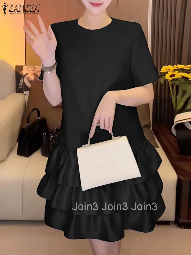 Elegant Ruffles Party Dress Women Summer Fashion Tiered Vestidos Korean Short Sleeve Robe Vintage Mini Cake Dresses