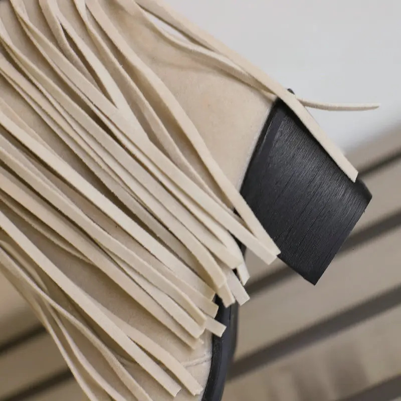 Cowboy Western Boots Womens Fringe Ankle Boots Chunky Med Heels Shoes Flock Retro Square Toes Footwear Fall Winter 250731