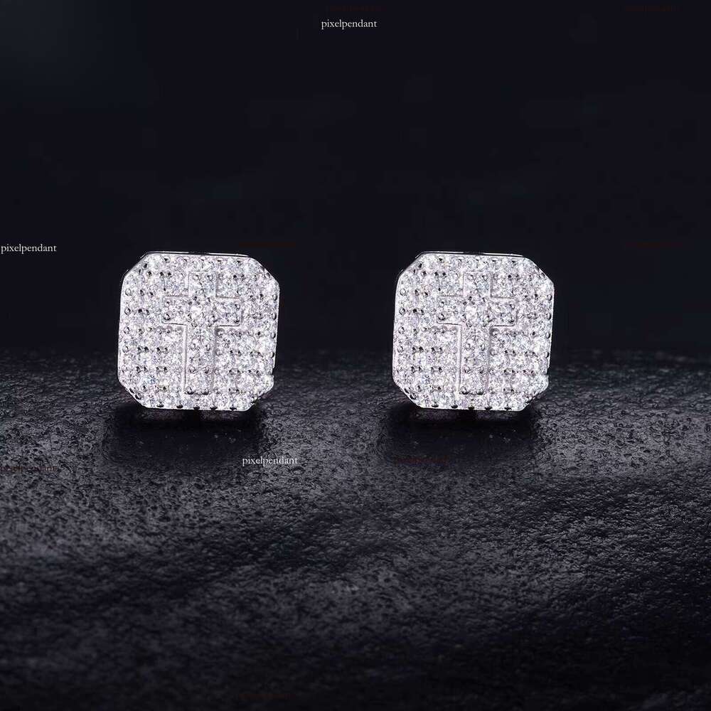 Fashion Waterproof Pure Sier Square Earrings Men's Gift Iced VVS D Moissanite Cross Studs