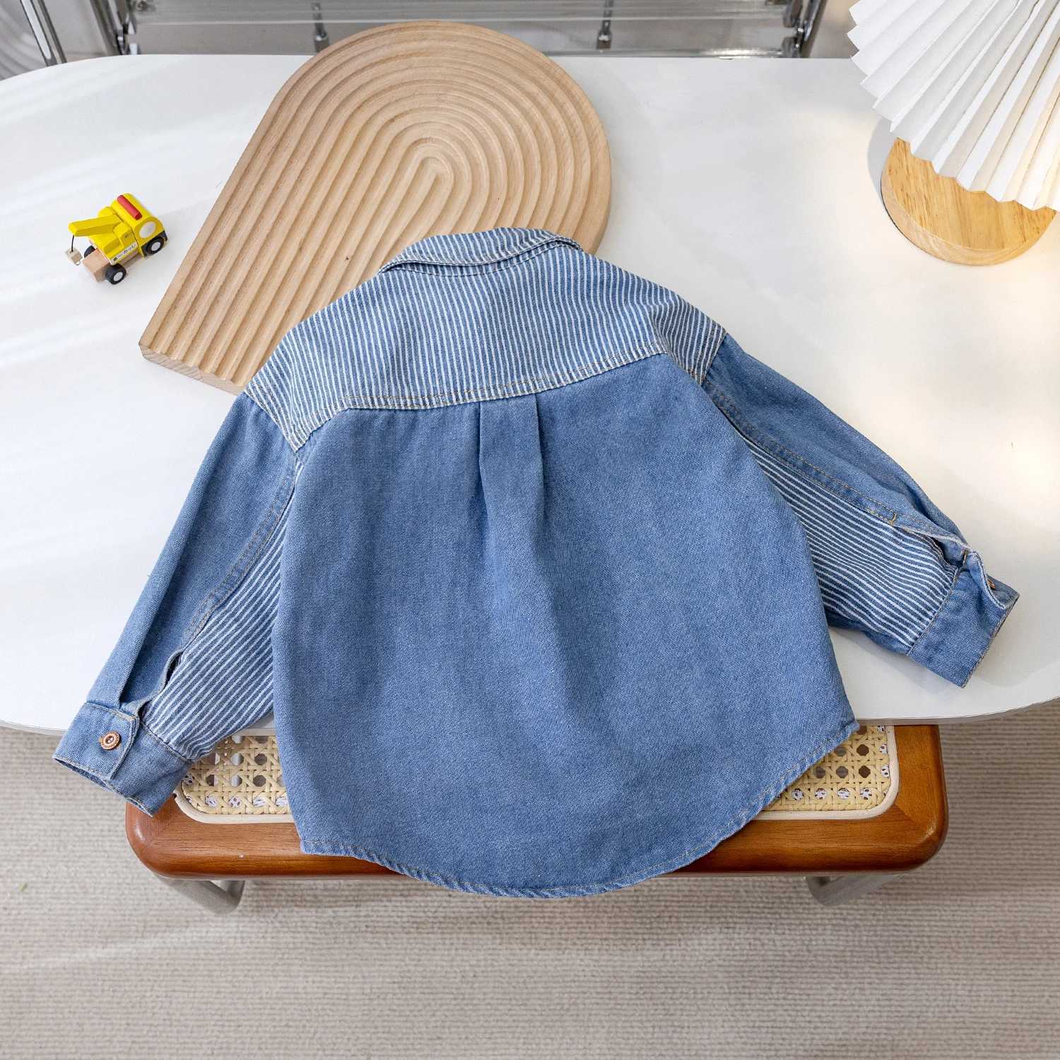 Baby Boys Striped Contrasting Soft Denim Shirt Spring Autumn Long Sleeve Single-breasted Casual Jean Shirt Boys Tops X250806