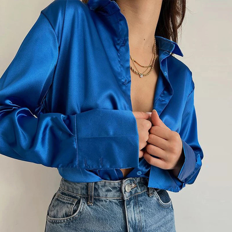 Elegant Satin Shirts Women Fashion Tops 2025 Spring Solid Long Sleeve Blouses Vintage Purple Casual Loose Buttons Clothes 18913 250806