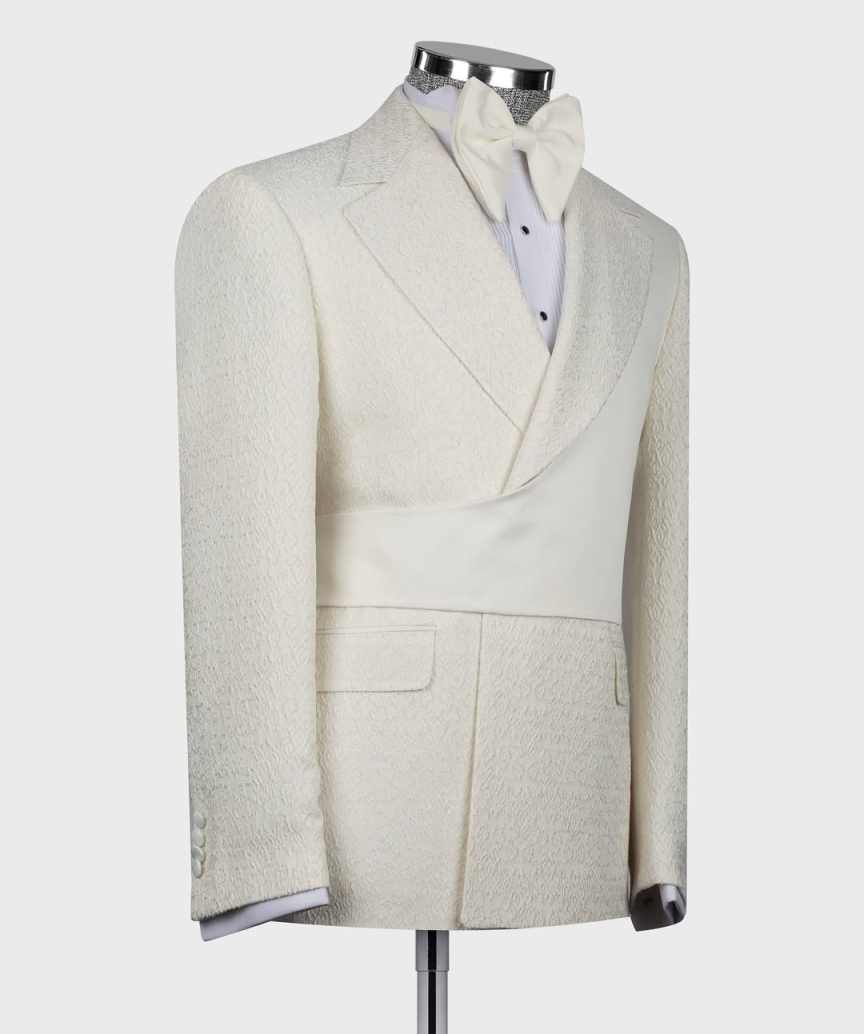 Gentleman Wedding Tuxedos Jacquard 1 Piece Set Jacket Notched Lapel Men Suits Designer Belt Groom Wear Party Suit Customized