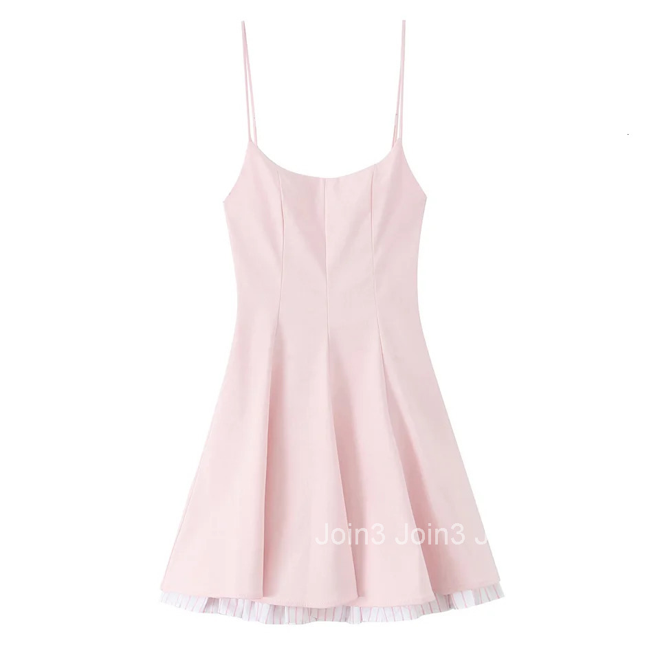 DUOPERI Women Patchwork Pleated Backless Mini Dress Zipper Thin Straps Korean Square Collar Female Elegance Camisole Dresses