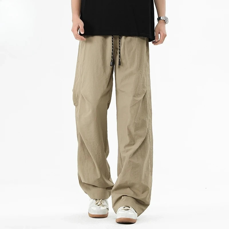 Cargo Pants Mens Spring Summer Harajuku Street Y2k Solid Color Drawstring Wide Leg Pants Outdoor Casual Fishing Sports Pants 250806